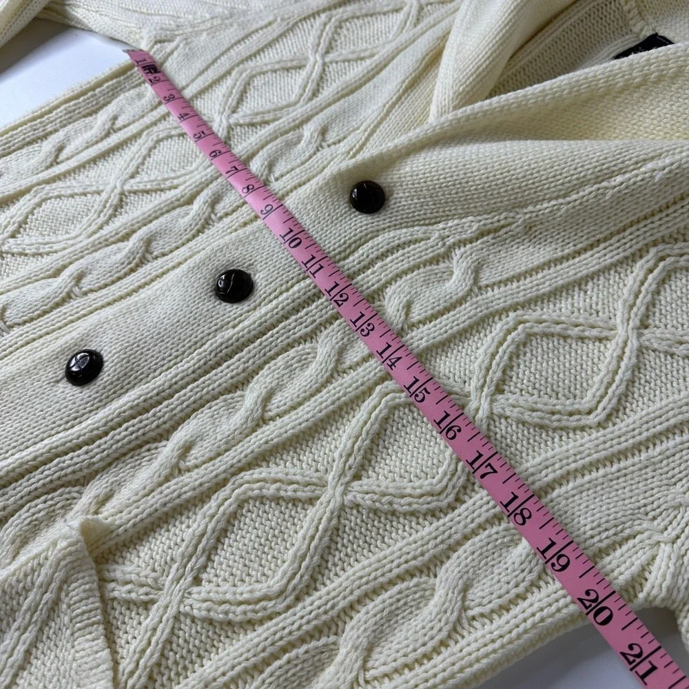 Vintage Unicorn Cable Knit Cardigan Sweater Cream Shawl Collar Fisherman Sz M